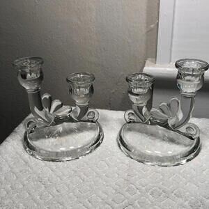 Art deco double candle sticks glass set